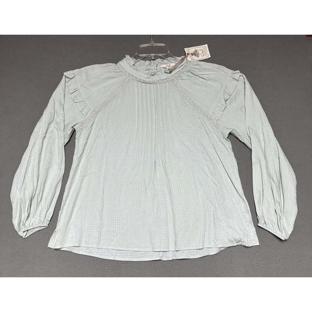 Easel Oversized Tunic Top Womens M Mint Green Crinkle Dalman Ruffle Long Sleeve